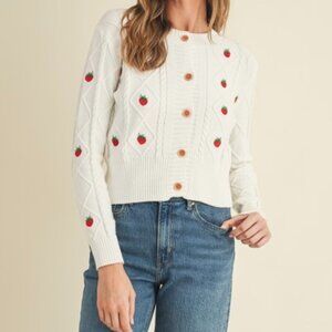 COMING SOON SO SWEET STRAWBERRY CABLE KNIT CARDIGAN